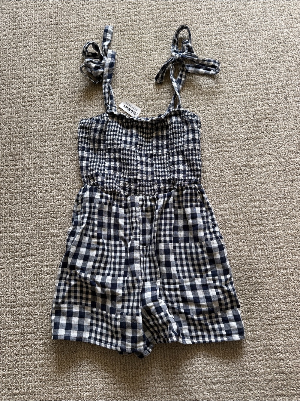 Old Navy - Navy and White Gingham Tie-Shoulder Romper